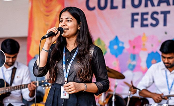 Students sharing music and creative interests at a campus club